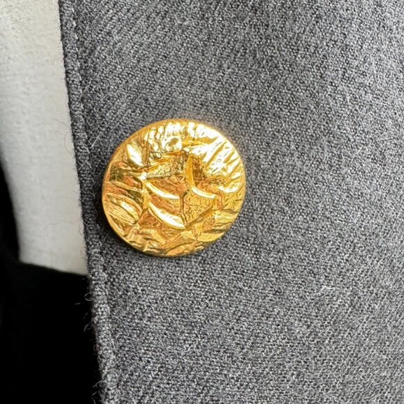 Vintage 90s 100% Wool Black Skirt Suit w Gold Buttons - Picture 8 of 16